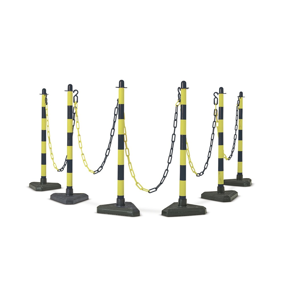 Product image: Chain post single, solid rubber base (triangular), black/yellow